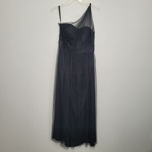 Bill Levkoff black one shoulder mesh goth bridesmaid Prom gown size 14